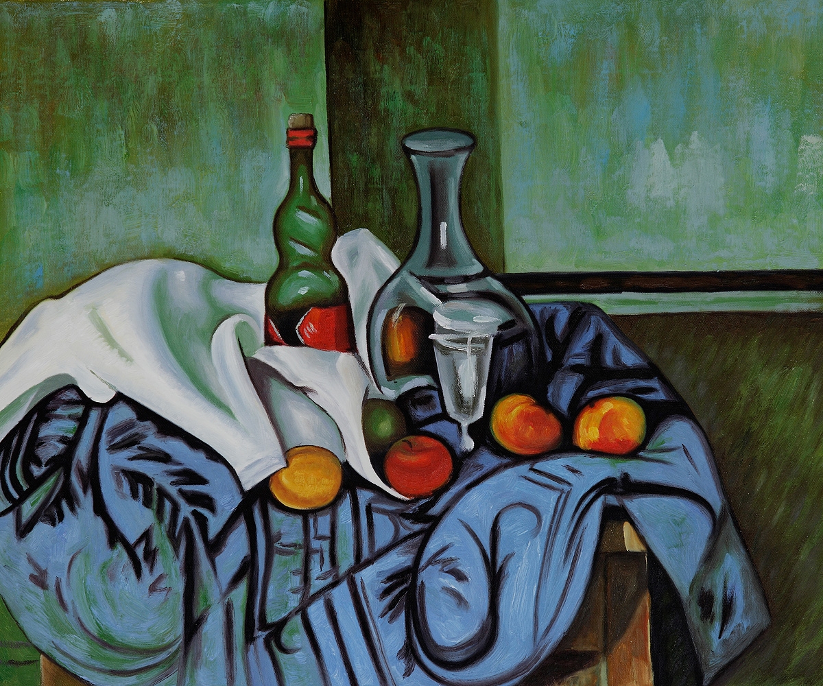 Still Life with Peppermint Bottle - Paul Cezanne Painting